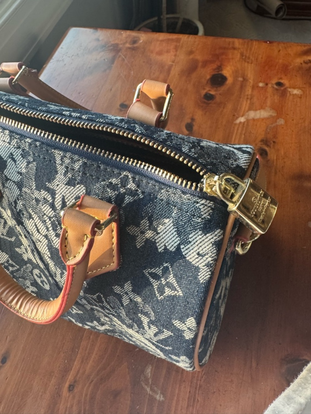 Denim Monogram Satchel in Black and Tan - Picture 4 of 8